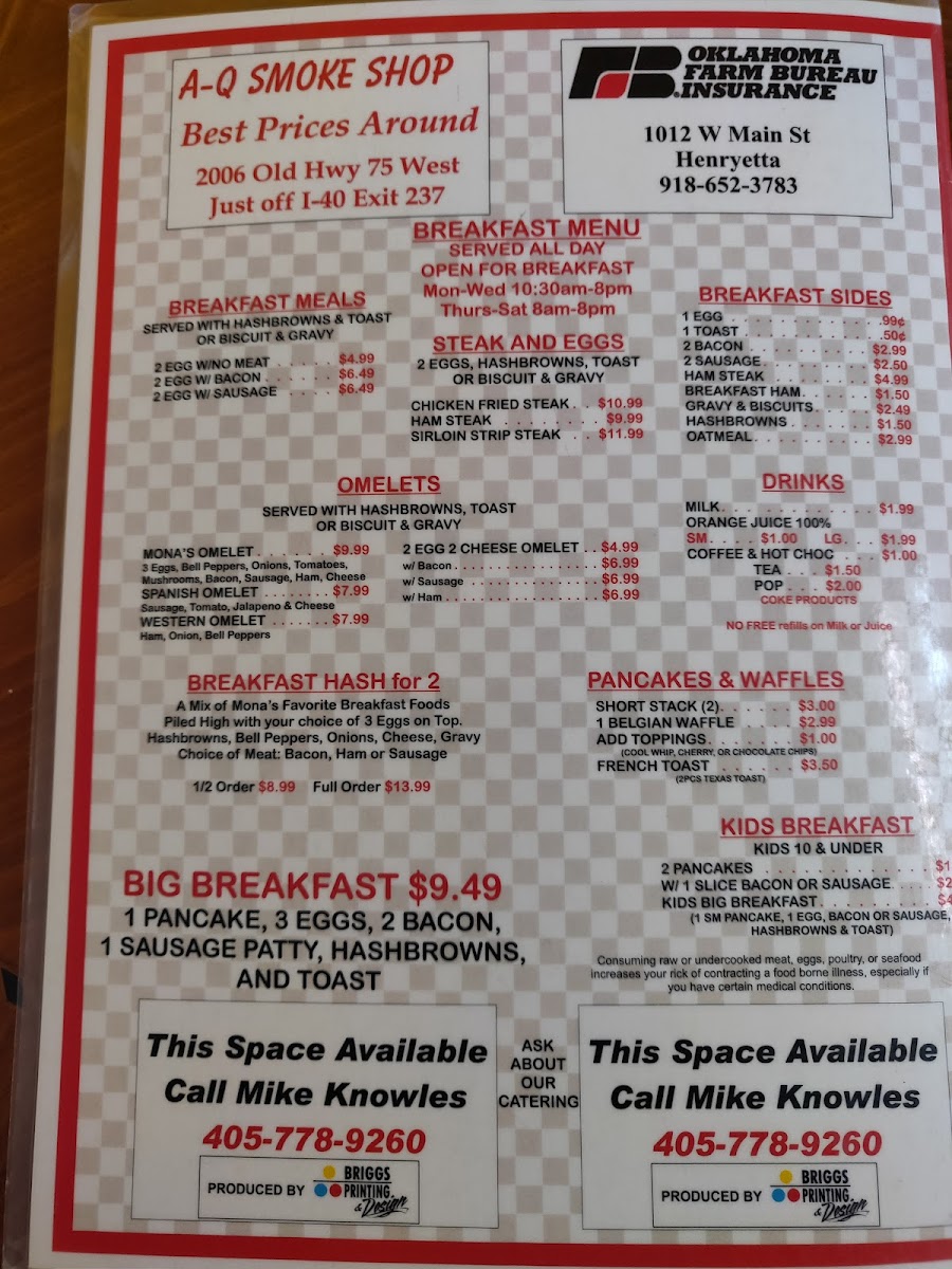 Mona’s Rose of Sharon Restaurant Photo Menu 1