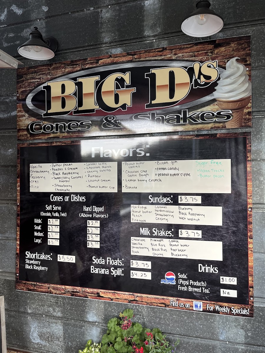 Big D's Cones and Shakes Photo Menu 1