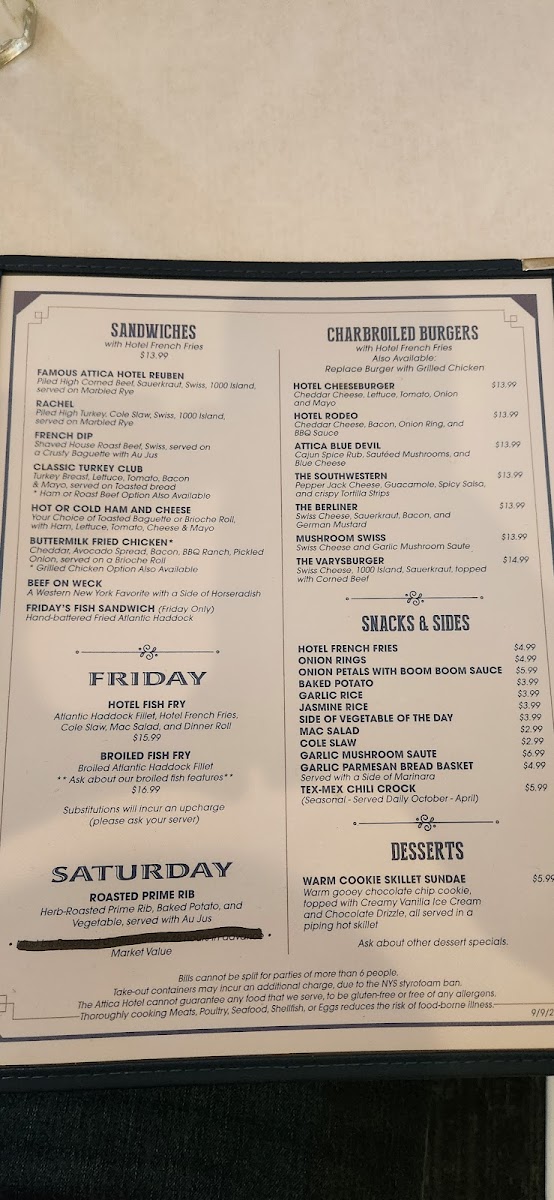 Attica Hotel. Photo Menu 1