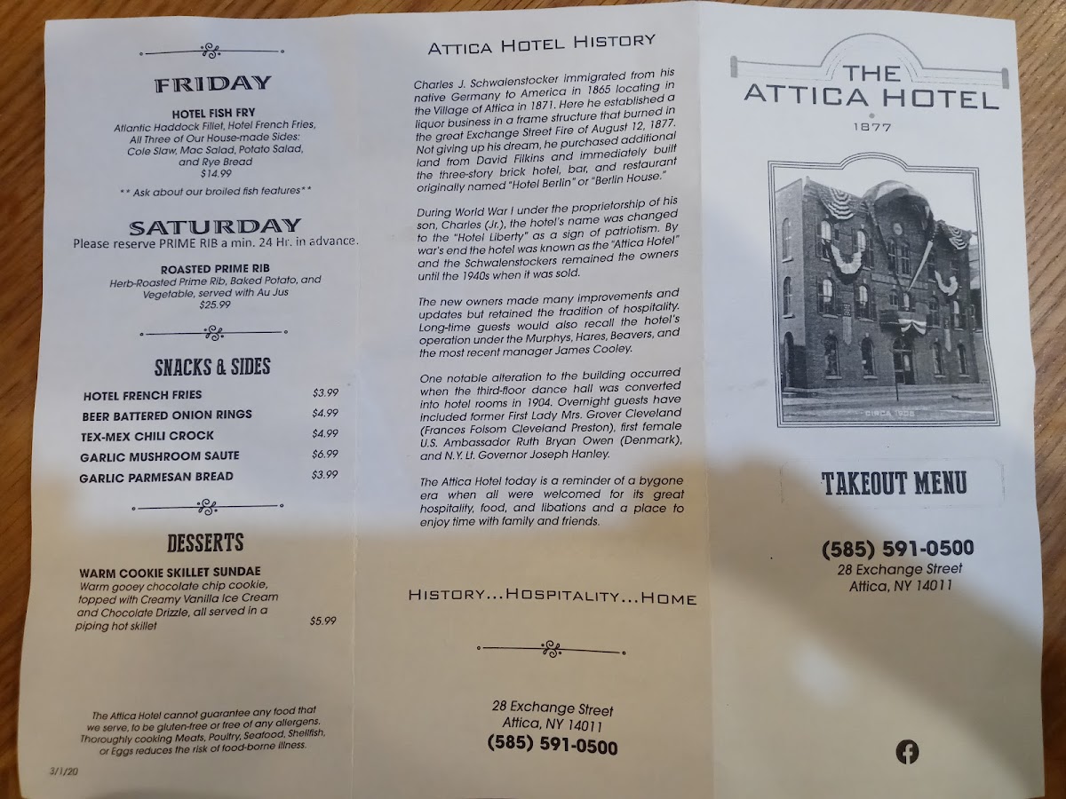 Attica Hotel. Photo Menu 2