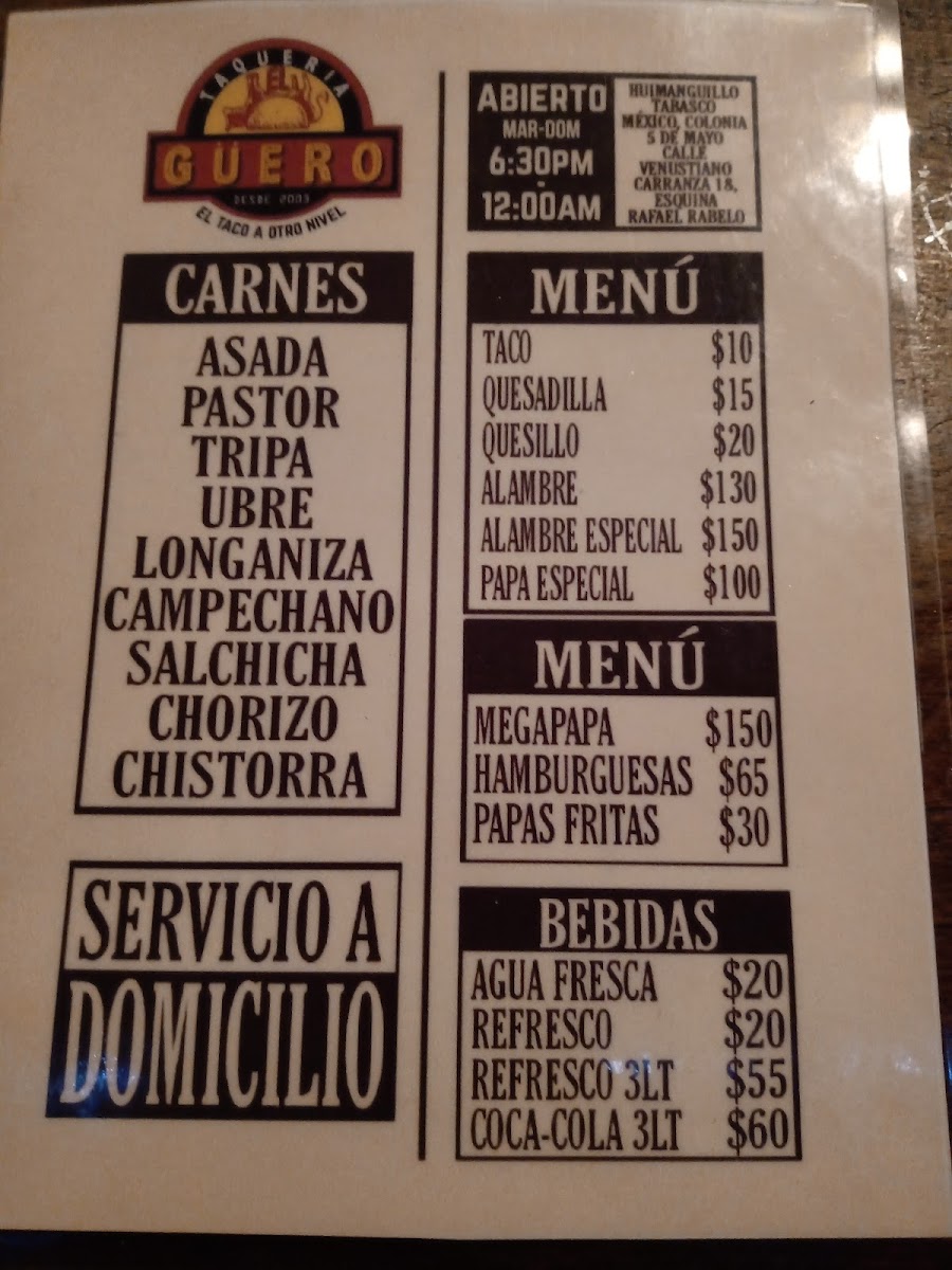 Taquería El Güero Photo Menu 1