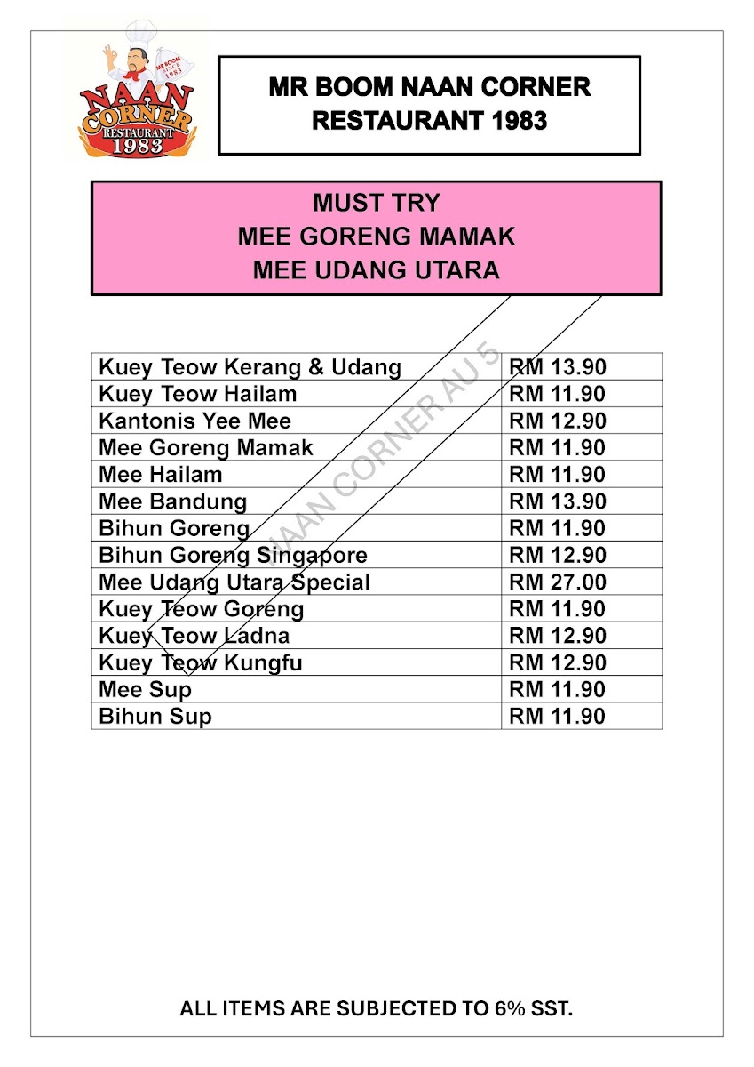 Mr Boom Naan Corner Restaurant 1983 Photo Menu 6