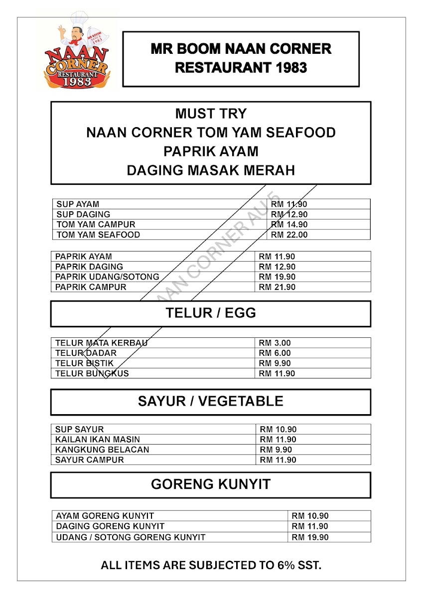 Mr Boom Naan Corner Restaurant 1983 Photo Menu 7