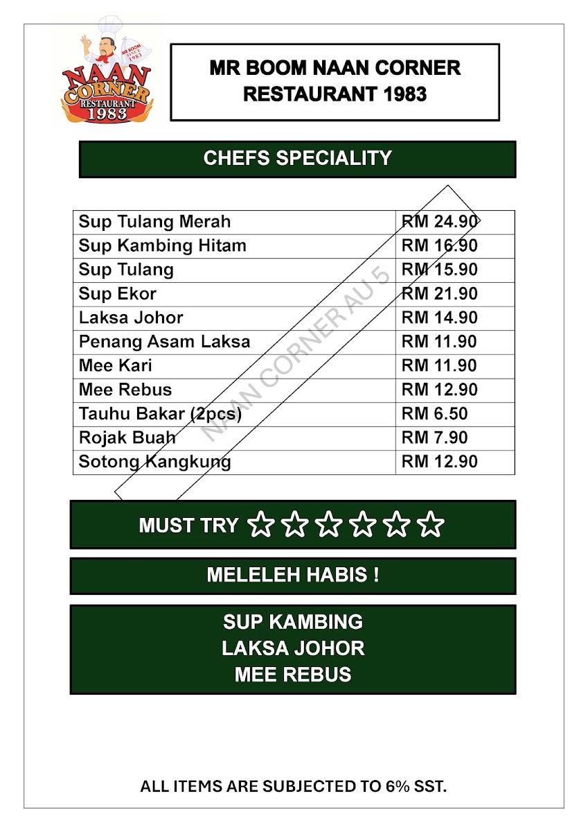 Mr Boom Naan Corner Restaurant 1983 Photo Menu 8