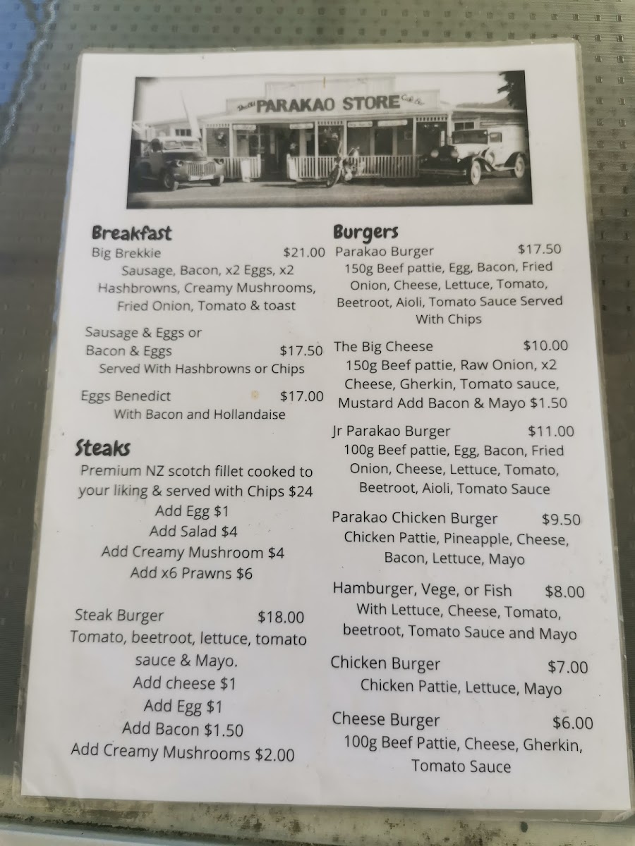 The Old Parakao Store Cafe/Bar Photo Menu 4