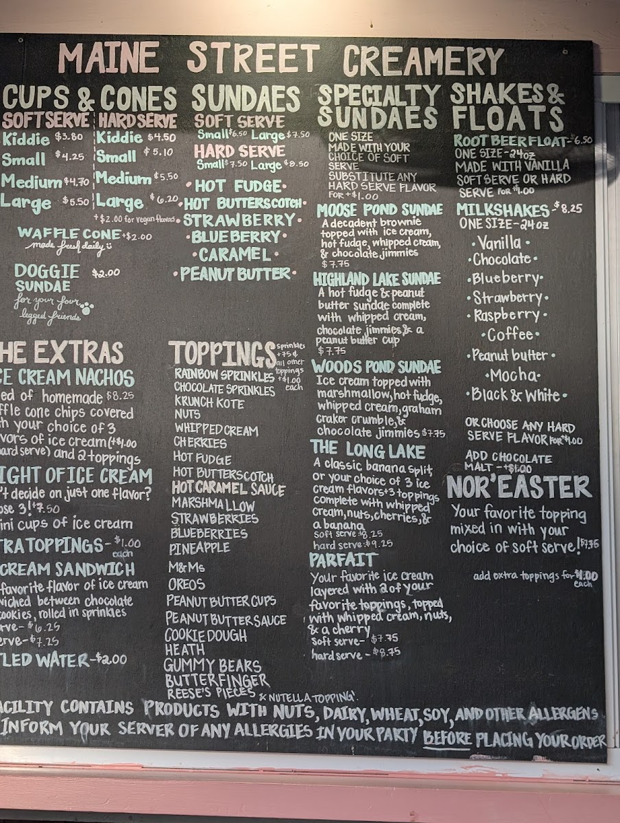 Maine Street Creamery Photo Menu 1