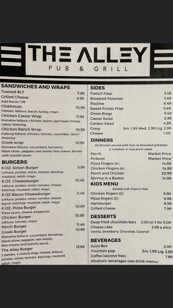 The Alley Pub & Grill Photo Menu 1