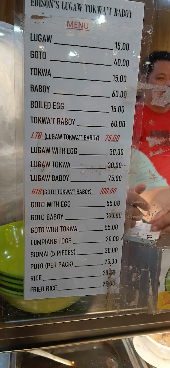 Edison's Lugaw Tokwa Baboy Photo Menu 1