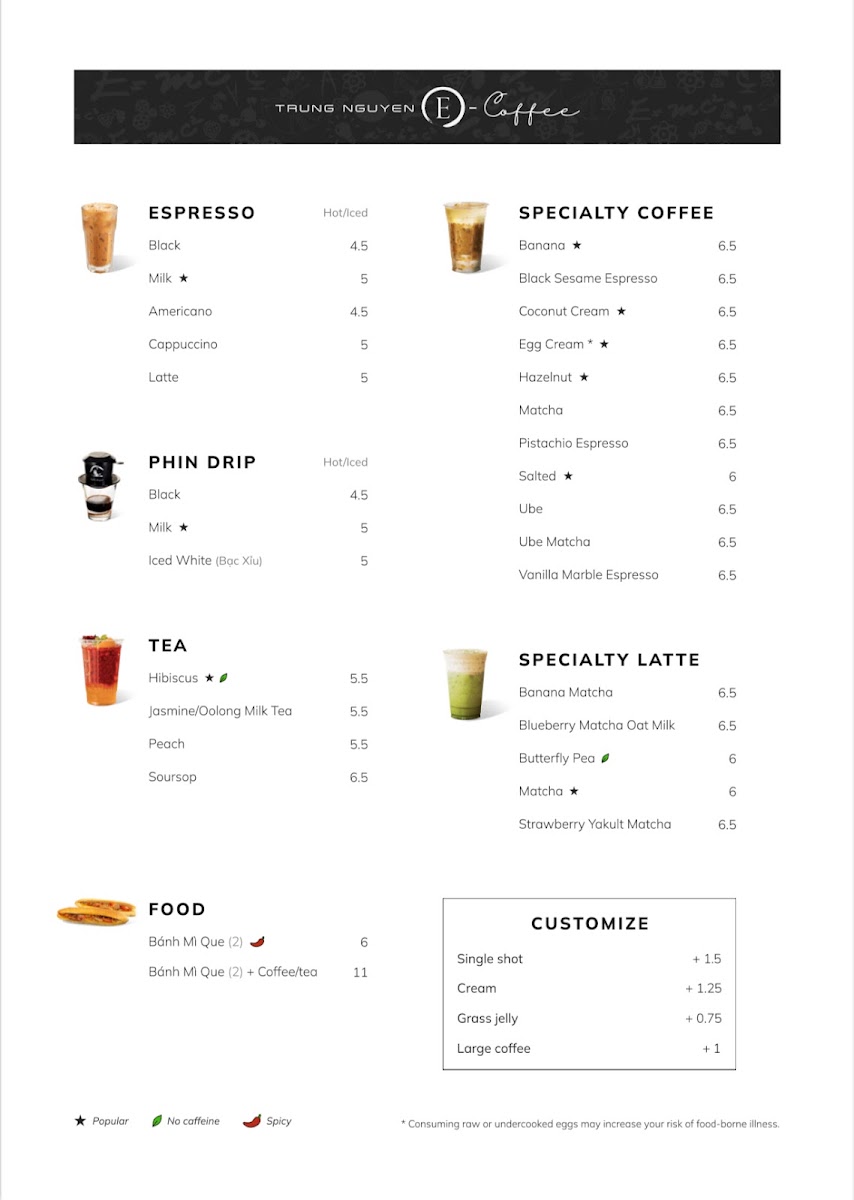 Trung Nguyen E-Coffee Photo Menu 1
