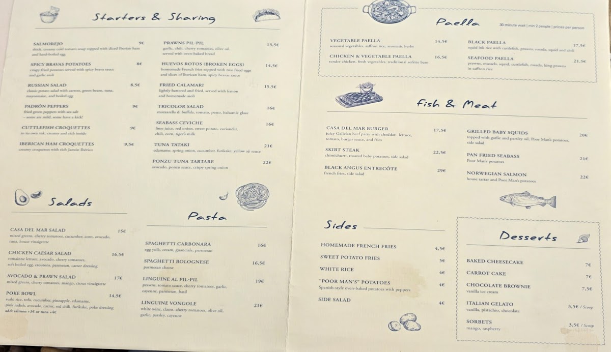 CASA DEL MAR Tapas Bar Restaurant Photo Menu 1