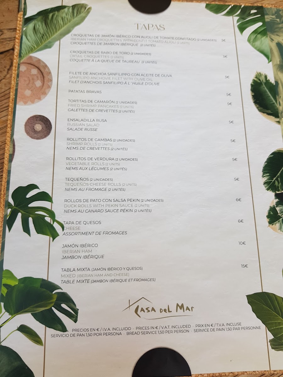 CASA DEL MAR Tapas Bar Restaurant Photo Menu 6