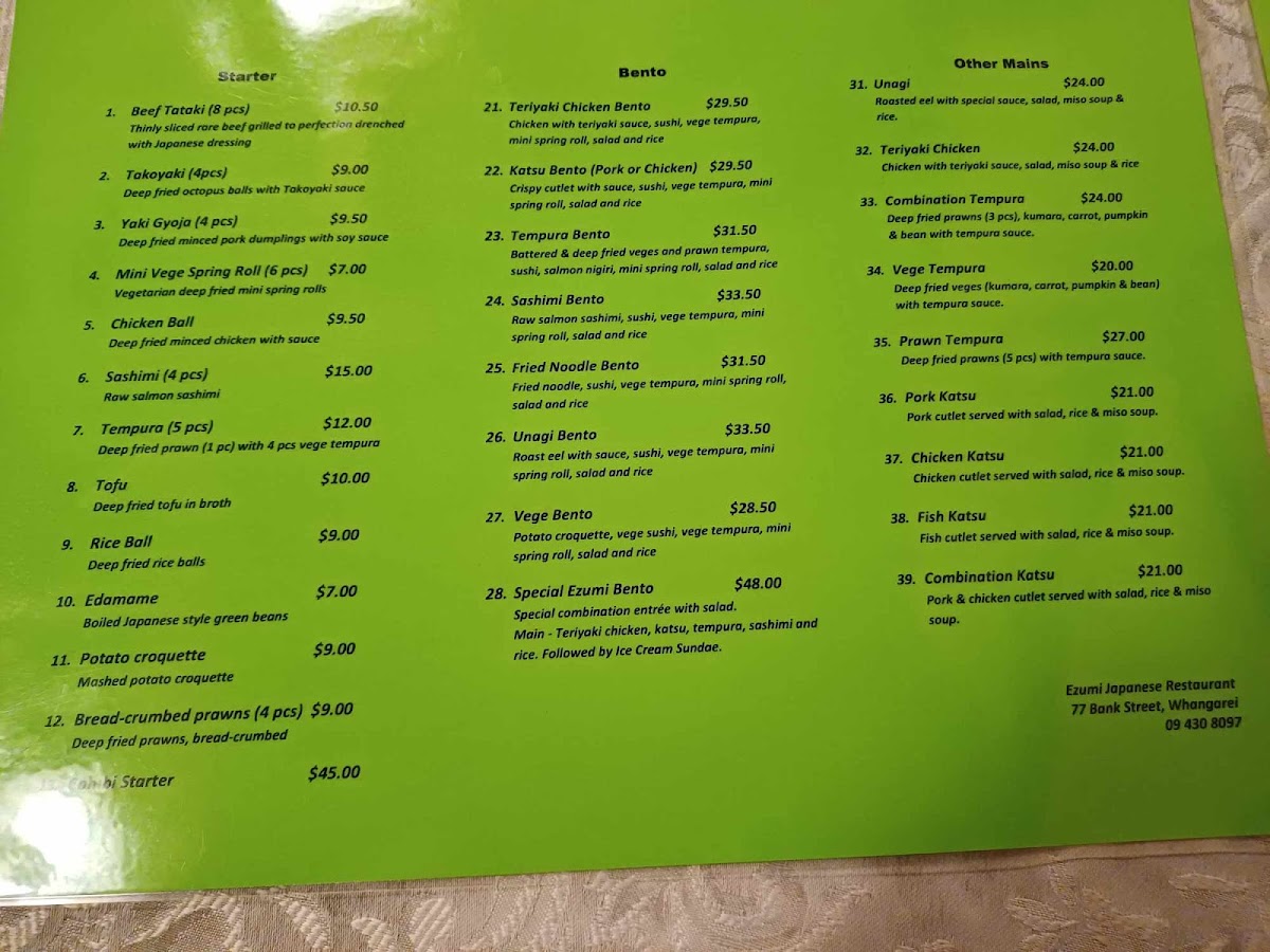 Ezumi Japanese Restaurant Photo Menu 1