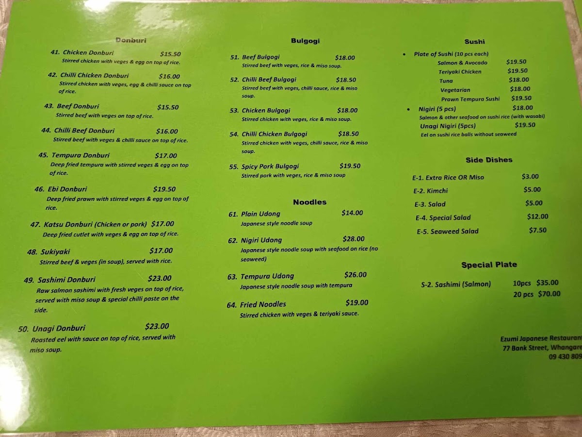 Ezumi Japanese Restaurant Photo Menu 2