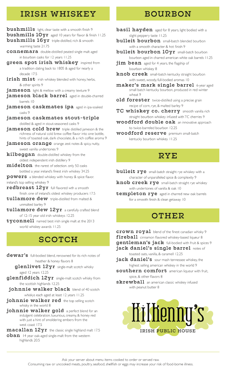 Kilkenny's Photo Menu 1