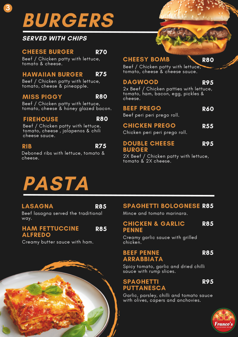 Franco's pizza restaurant and bar Photo Menu 2