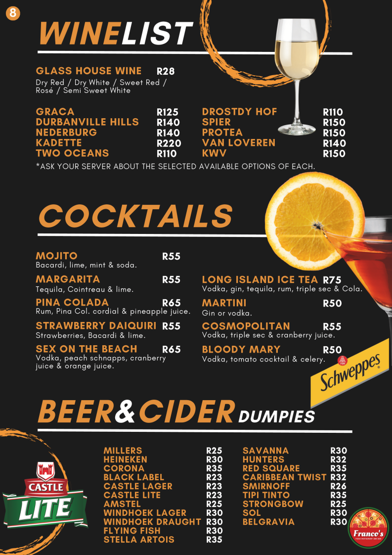 Franco's pizza restaurant and bar Photo Menu 3