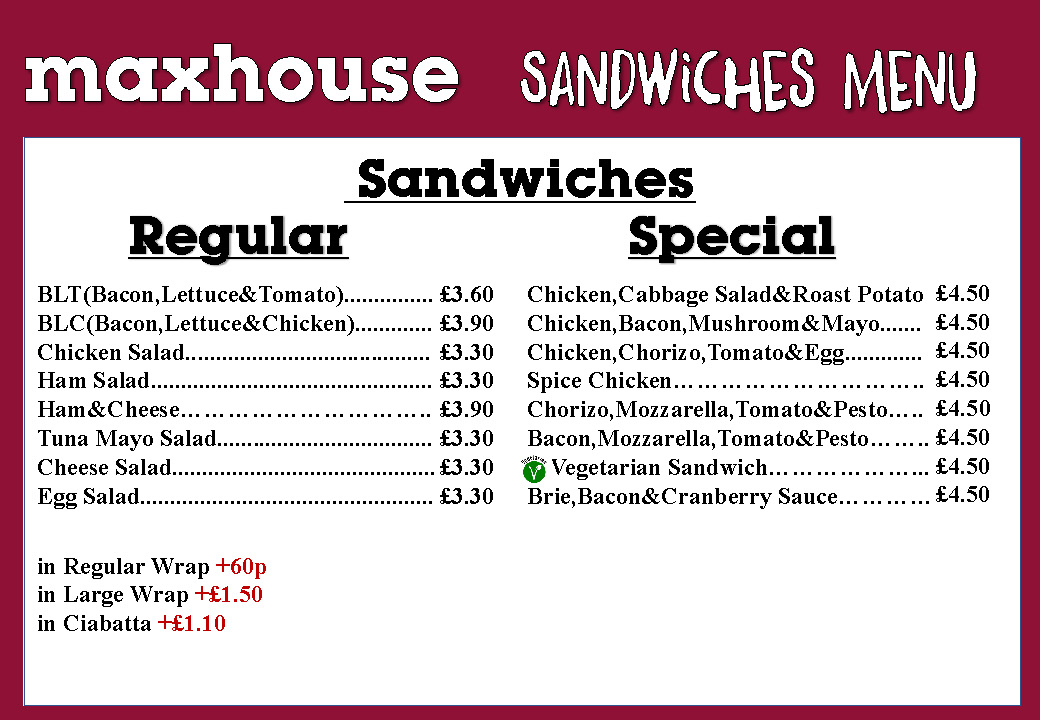 Maxhouse Sandwich and Salad Bar Photo Menu 1