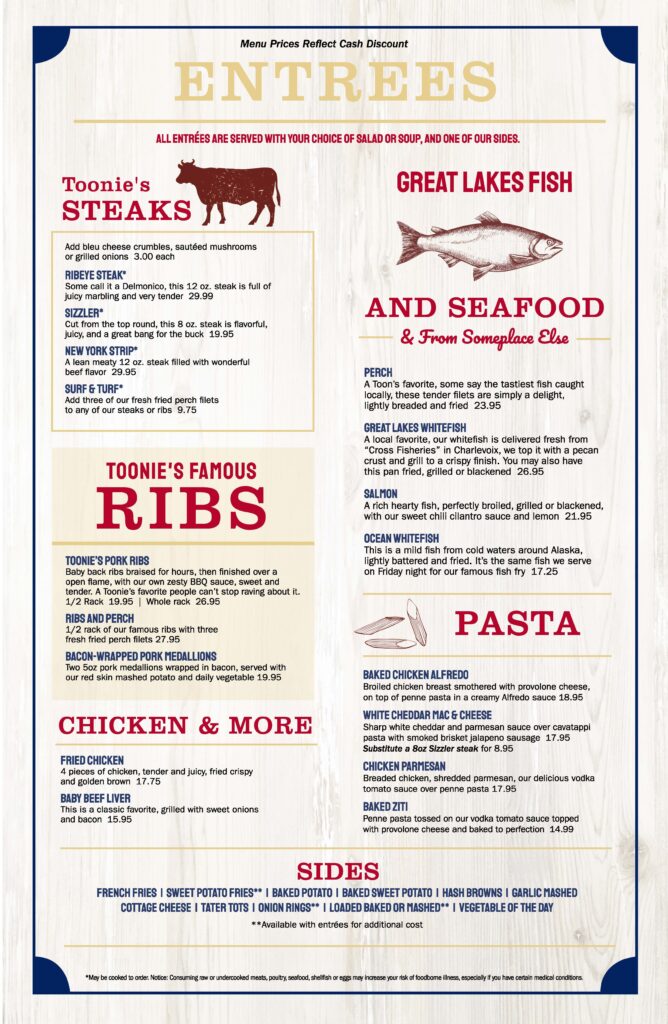 Toonie's Fish & Steak House Photo Menu 1