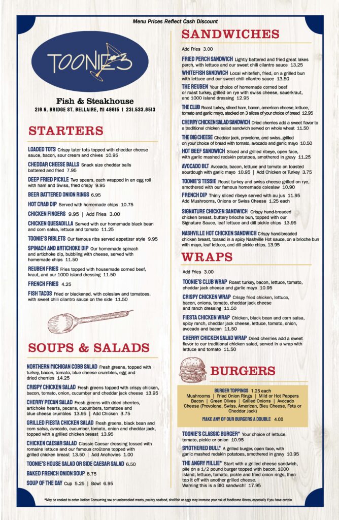 Toonie's Fish & Steak House Photo Menu 2