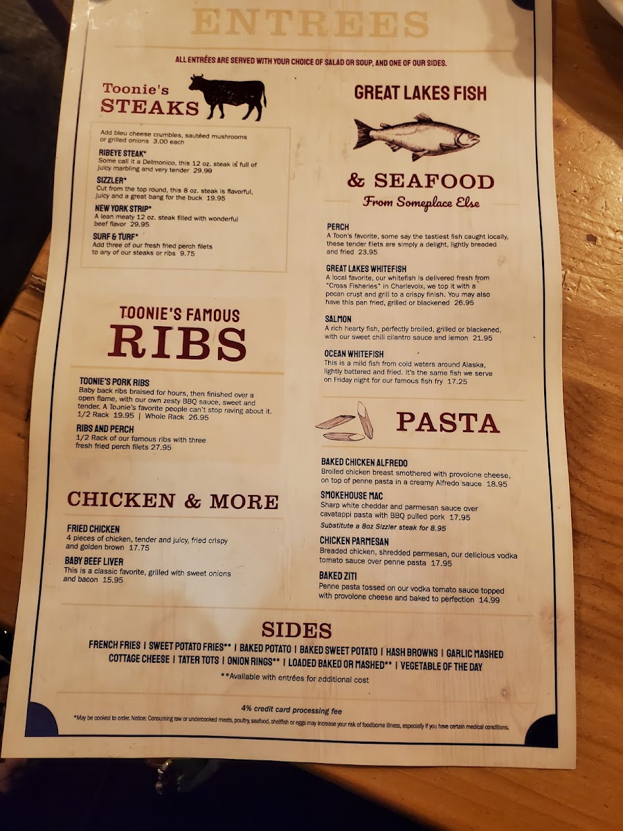 Toonie's Fish & Steak House Photo Menu 5