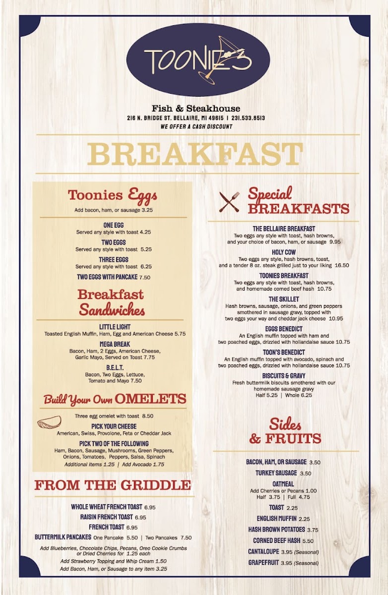 Toonie's Fish & Steak House Photo Menu 8