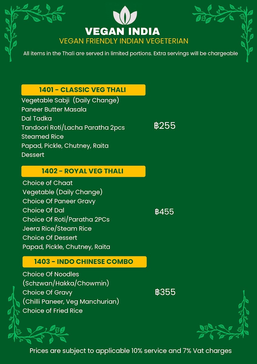 Vegan India - Pure Vegetarian Indian Restaurant Near MBK Mall Photo Menu 9