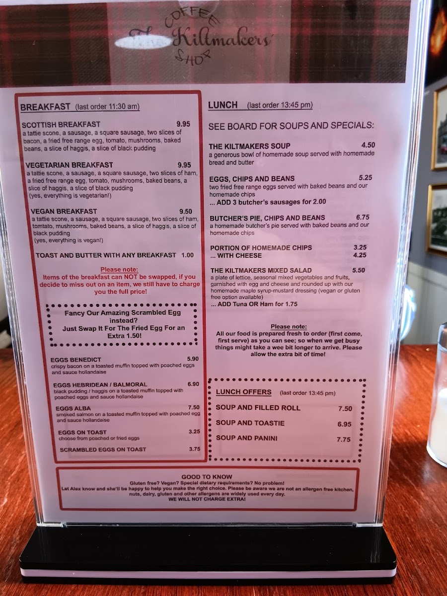 The Kiltmakers Coffee Shop Photo Menu 1
