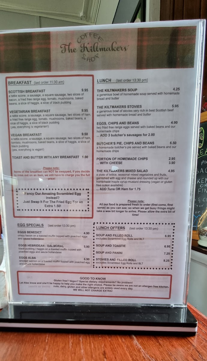 The Kiltmakers Coffee Shop Photo Menu 2