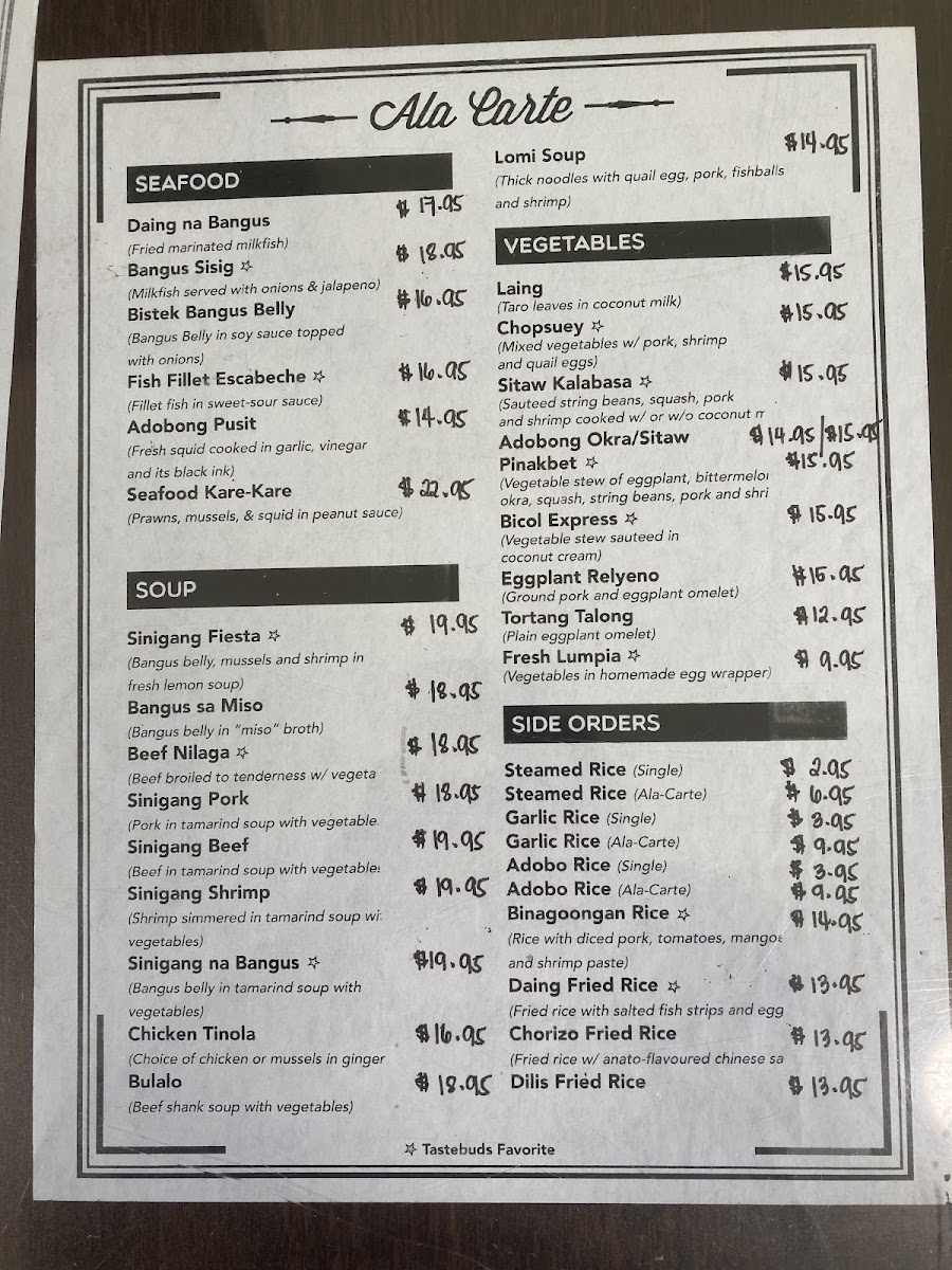Tastebuds Lechon Photo Menu 2