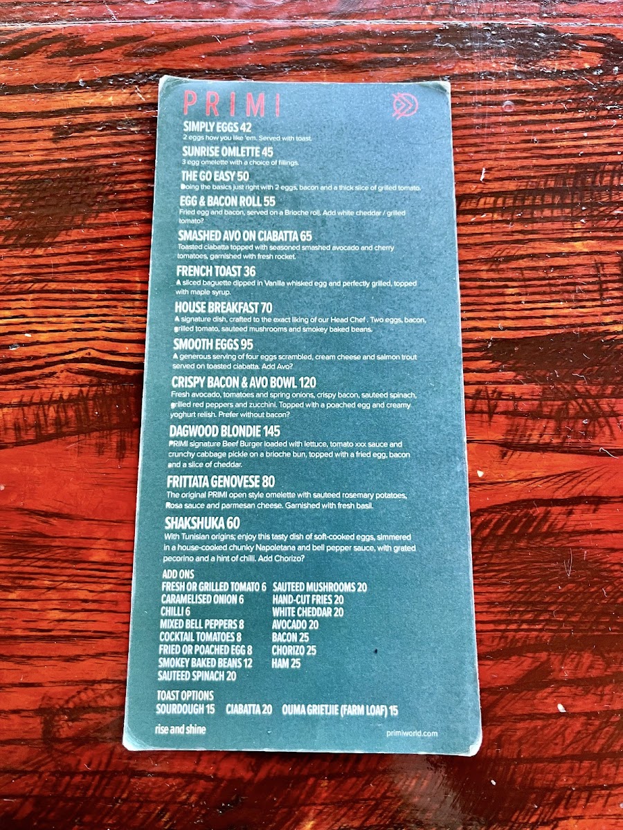 PRIMI Camps Bay Photo Menu 1