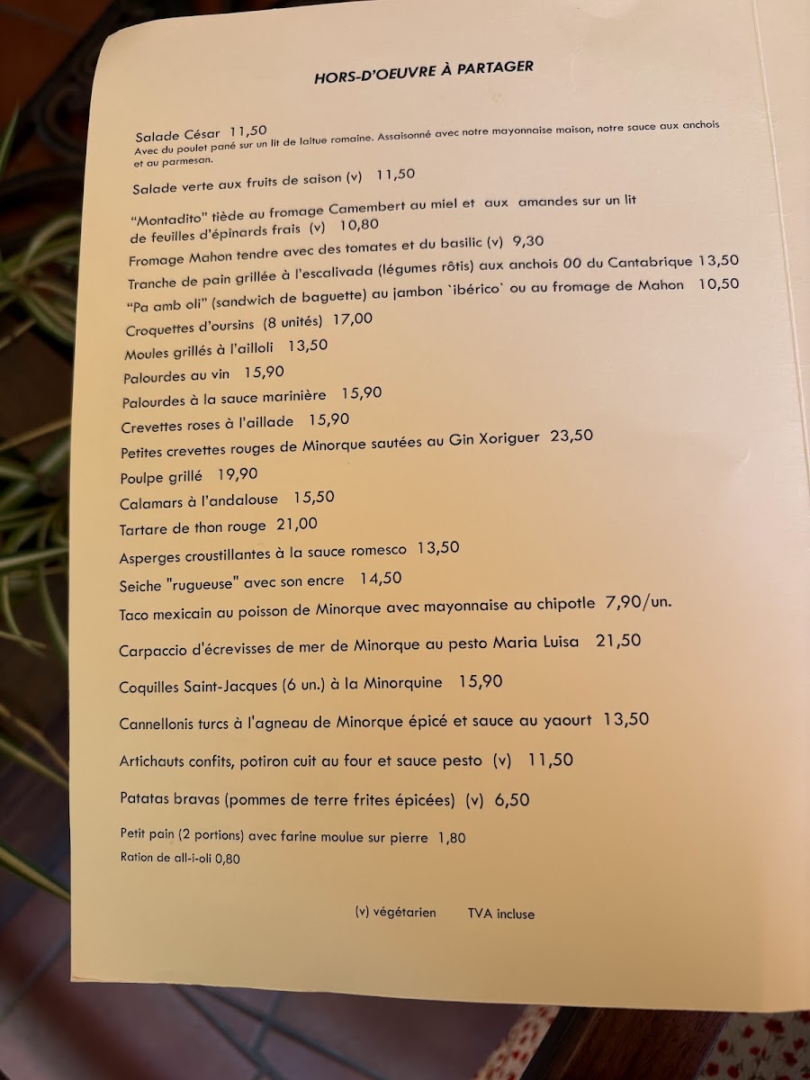 Restaurant Cala Mitjana Photo Menu 2