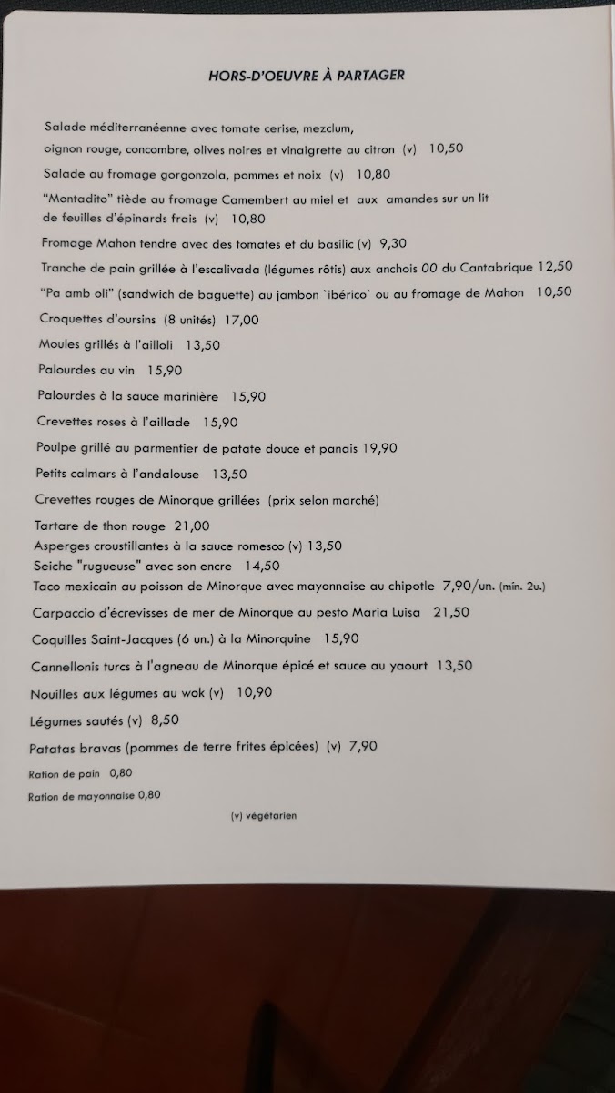 Restaurant Cala Mitjana Photo Menu 5
