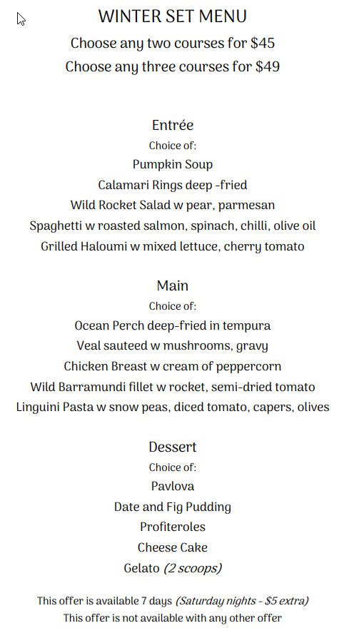 Bayblu Seafood Restaurant Photo Menu 1