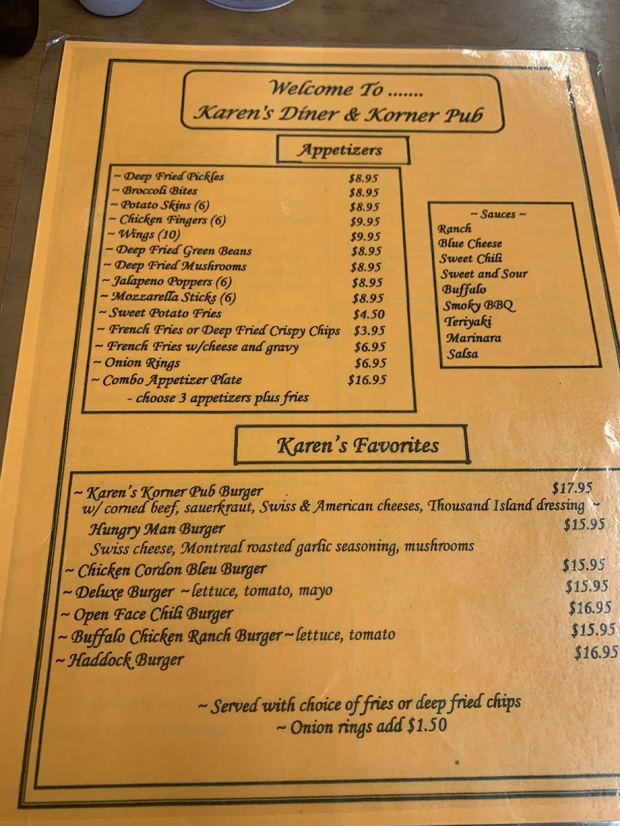 Karen's Main Street Diner Photo Menu 1
