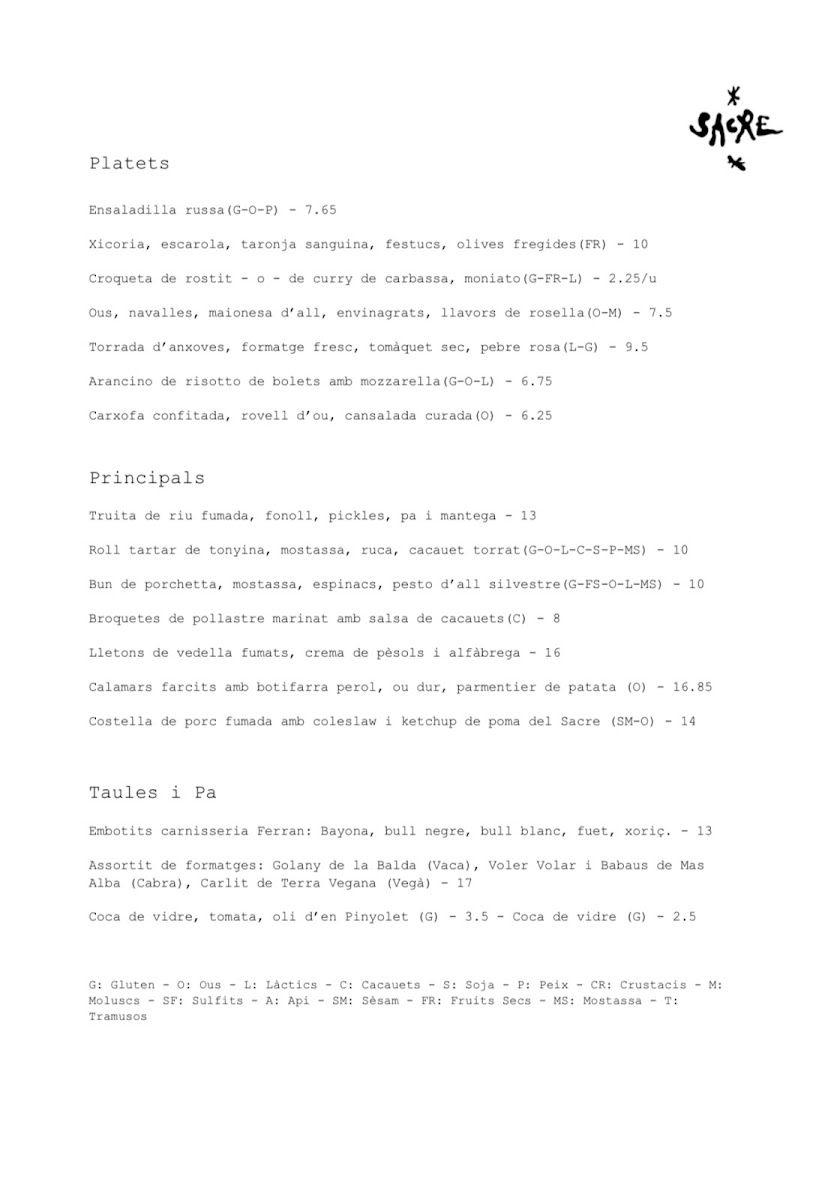 Sacre Bar Photo Menu 1