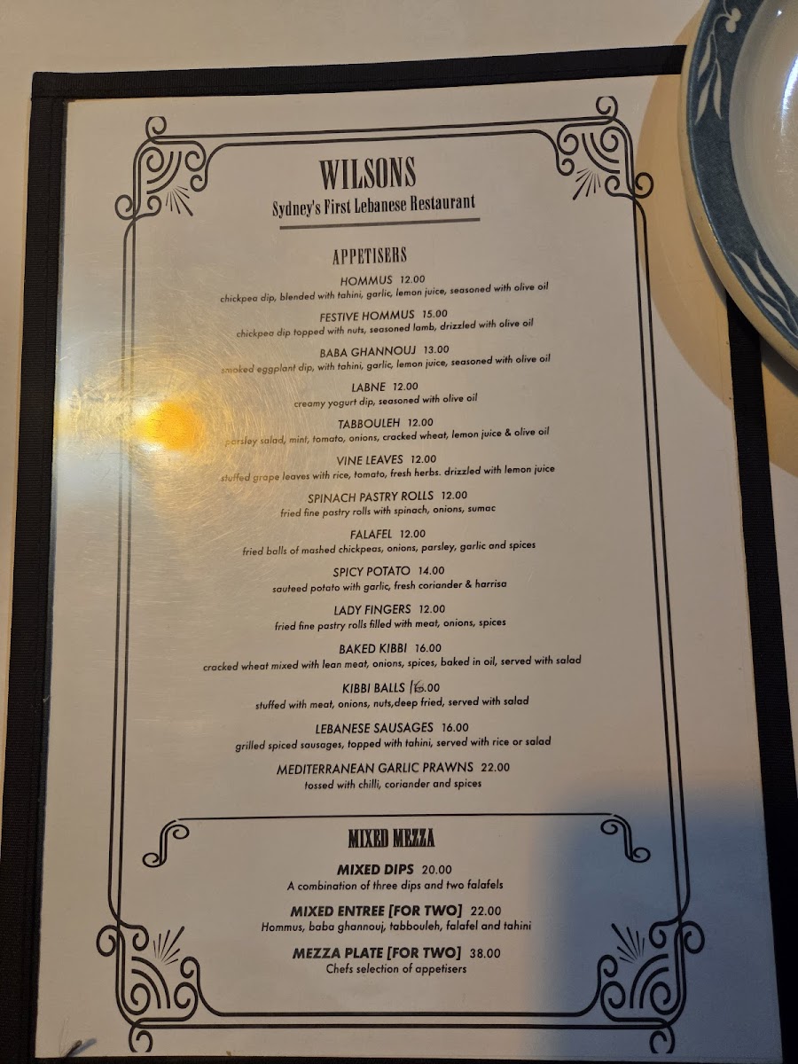 Wilson's Lebanese Restaurant Photo Menu 1
