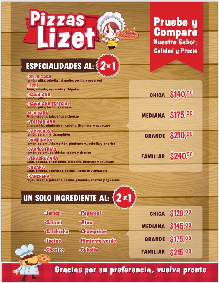 Pizza Lizet Photo Menu 1
