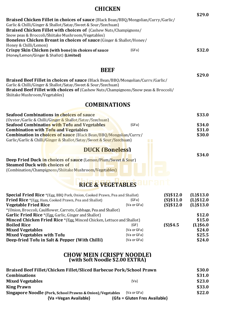 Ulladulla Chinese Restaurant Photo Menu 1