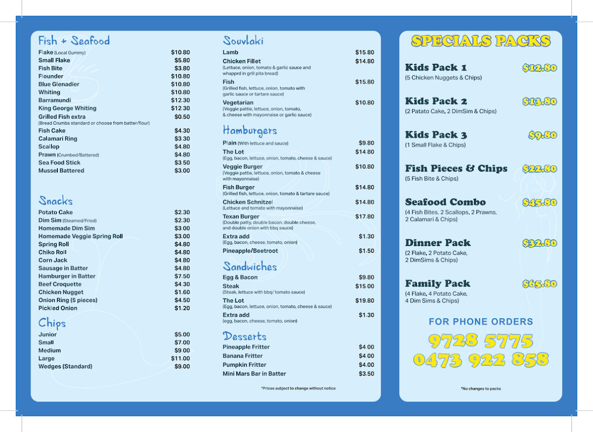 Montrose Seafood Photo Menu 1