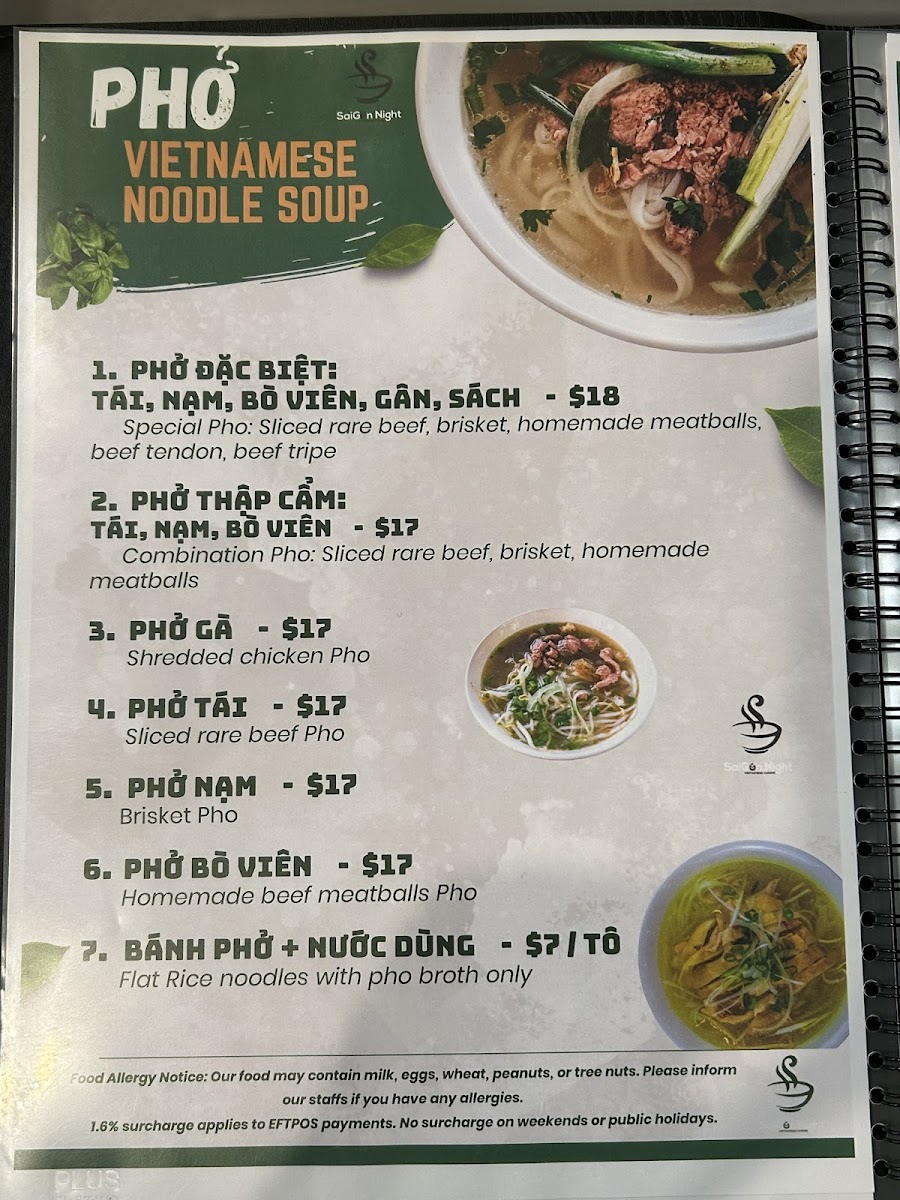 Saigon Night Photo Menu 1