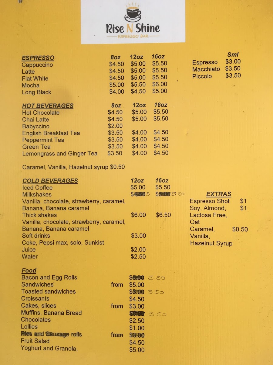 Rise N Shine Espresso Bar & Mobile Cafe Photo Menu 1