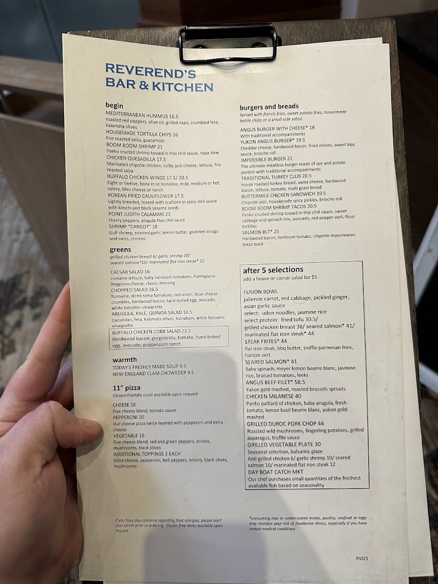 Reverends Bar & Kitchen Photo Menu 2