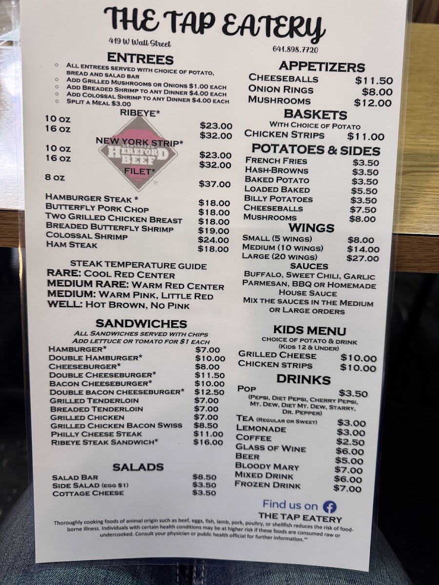 The Tap Eatery Photo Menu 1