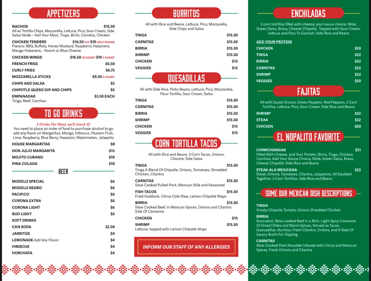 El Nopalito Mexican Restaurant and Pizzeria Photo Menu 2