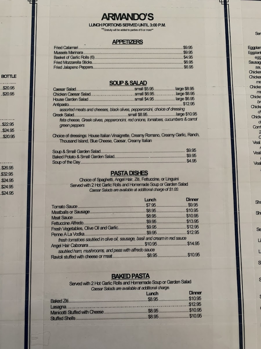 Armando's Italian Restaurant Photo Menu 7