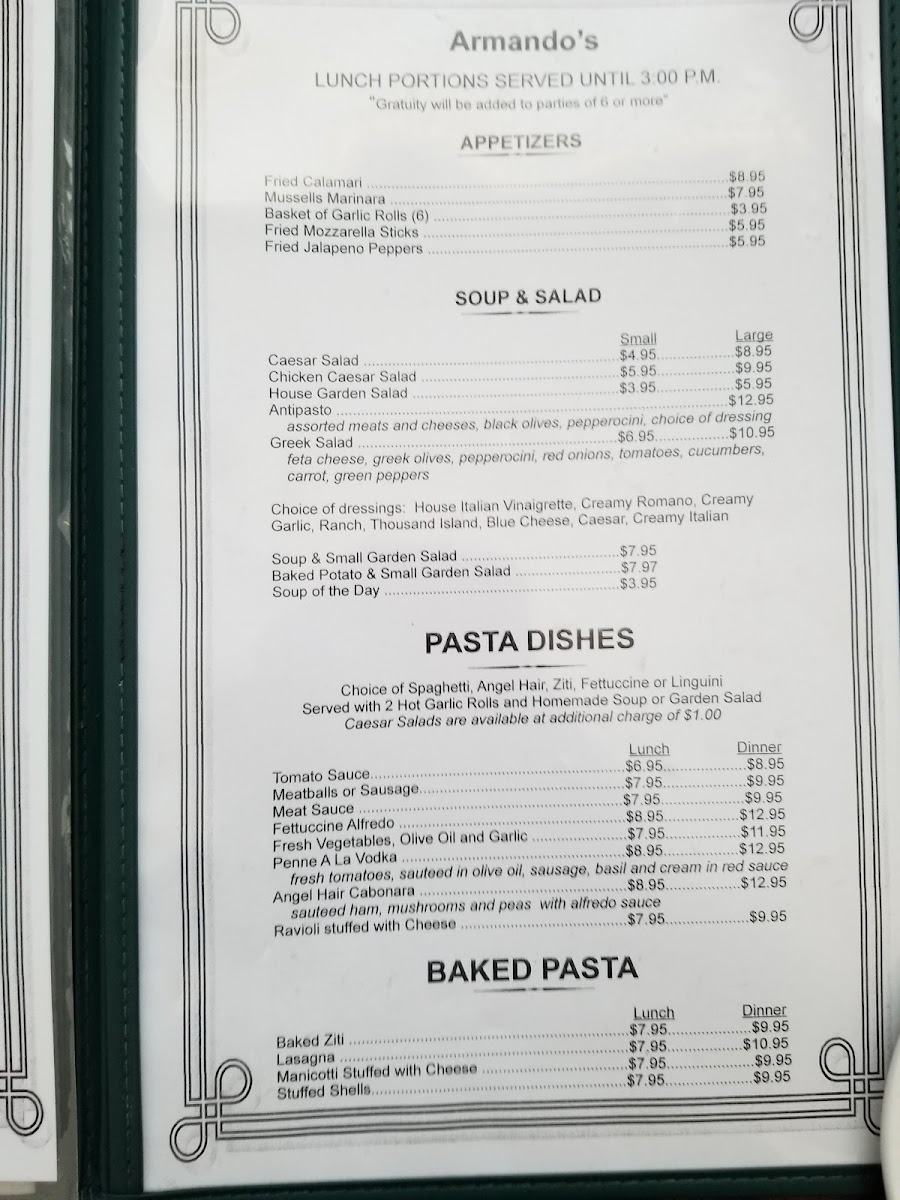Armando's Italian Restaurant Photo Menu 9