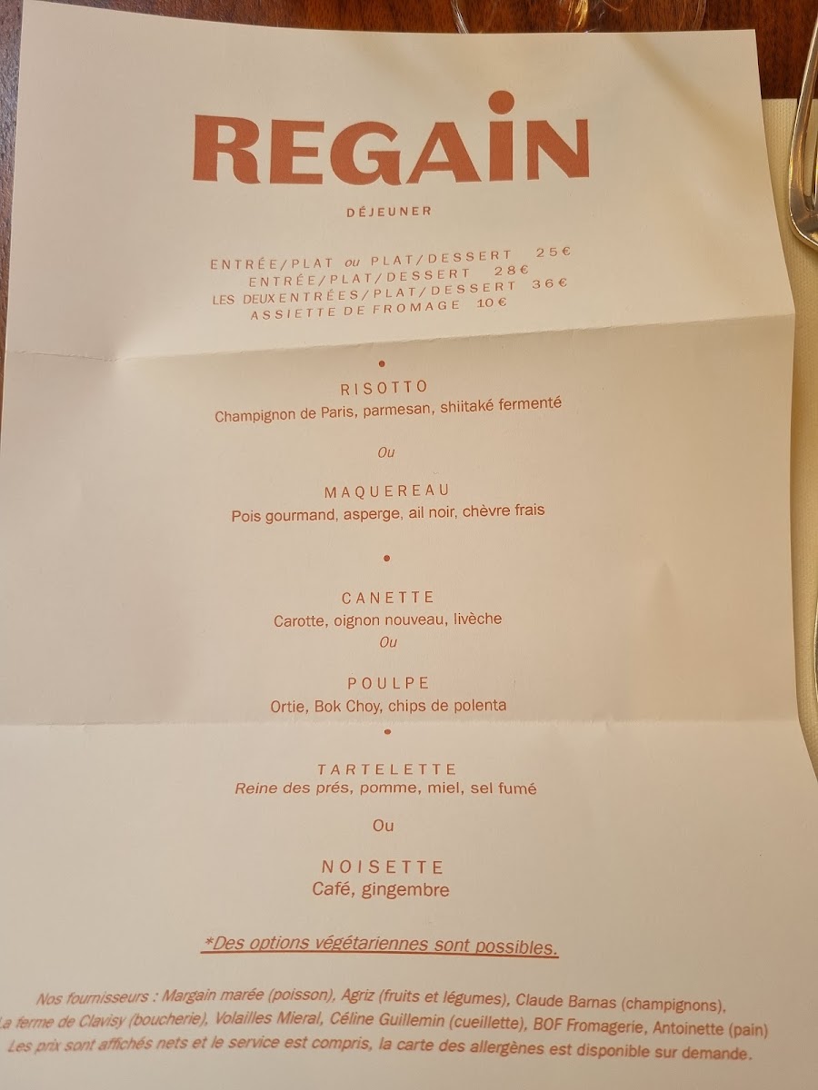 Regain restaurant LYON Photo Menu 2