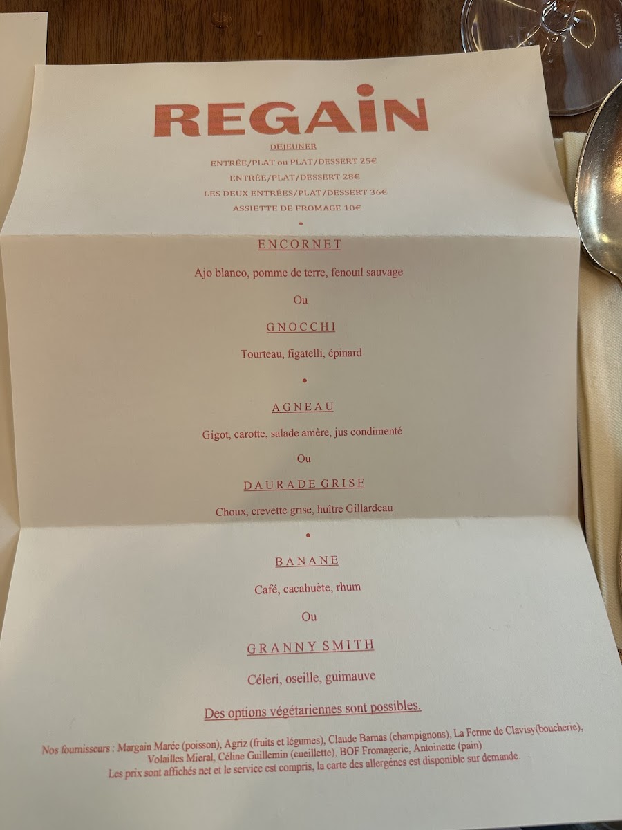 Regain restaurant LYON Photo Menu 5