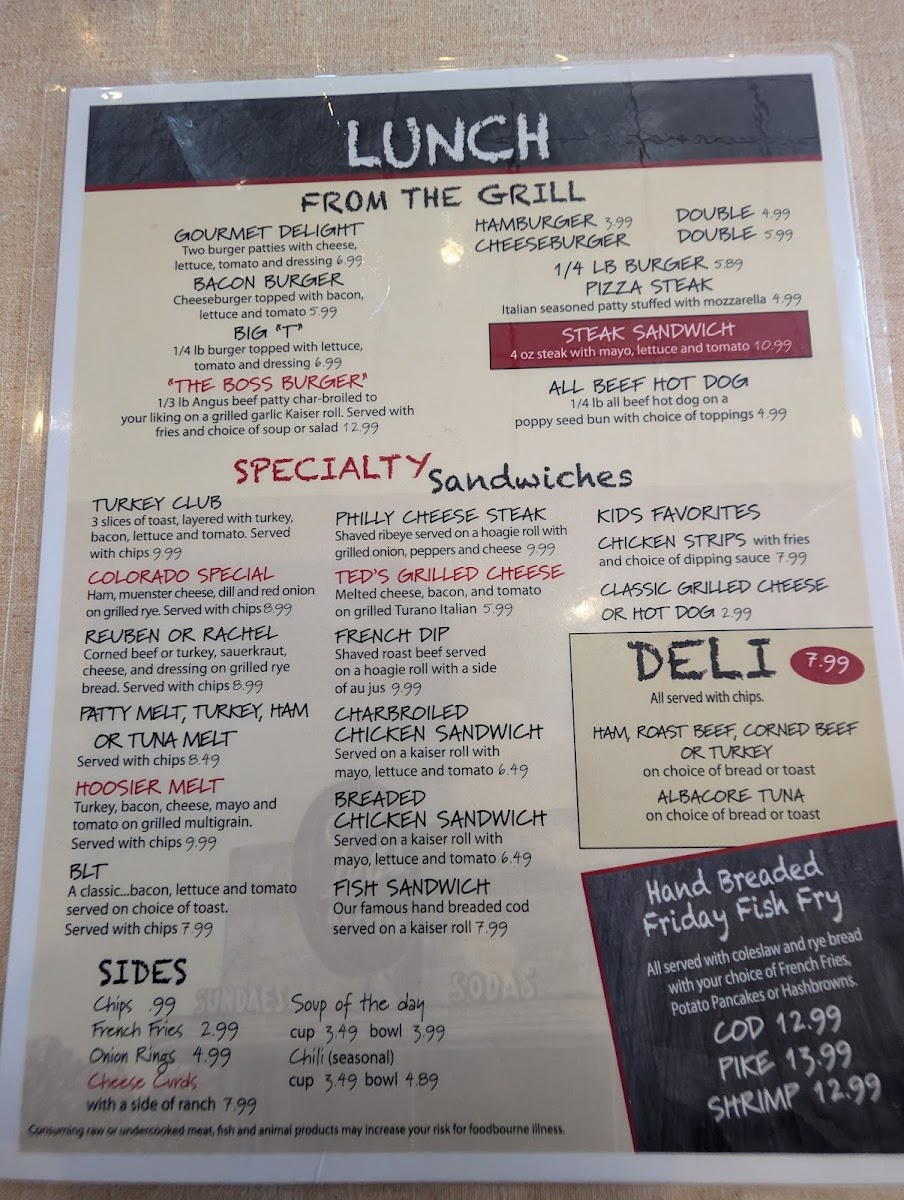 Ted's Ice Cream & Restaurant Photo Menu 1