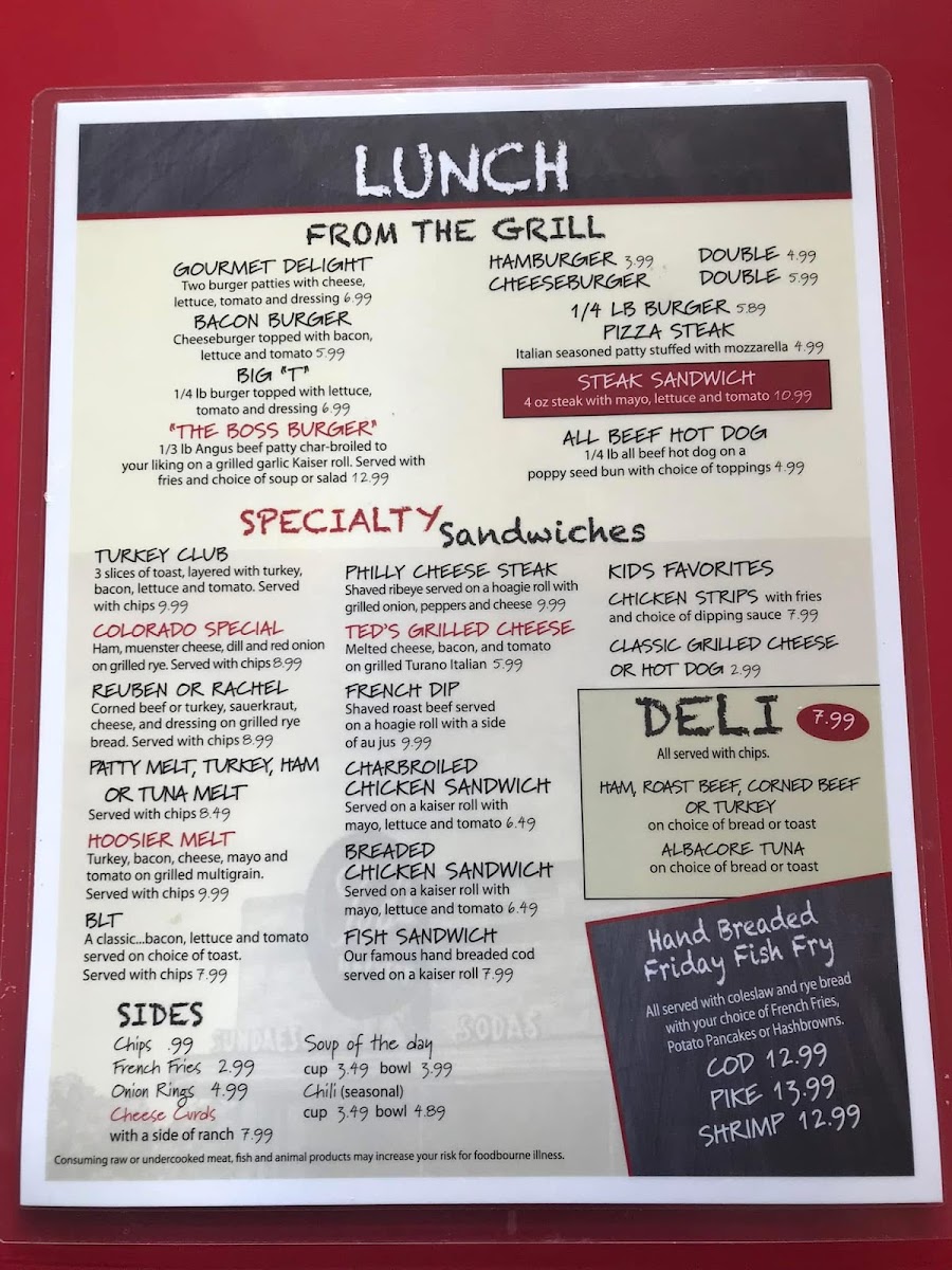 Ted's Ice Cream & Restaurant Photo Menu 3